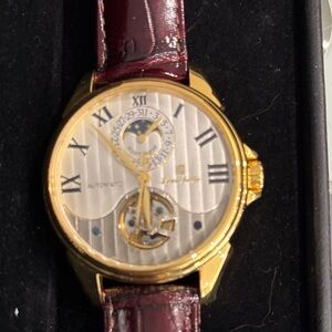 Louis Bolle automatic NWT Luxury Gold Watch with Brown Leather Strap